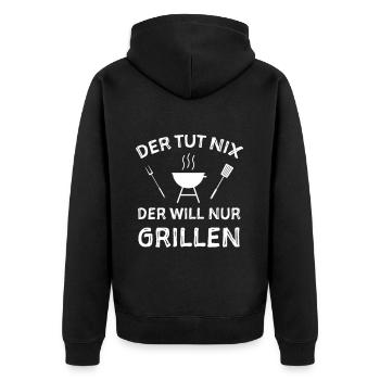 Grillsaison Humor Sprüche Witzig - Unisex Premium Bio Zip Hoodie - Schwarz - Hinten - Nico (187cm)