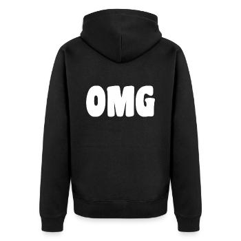 OMG - Unisex Premium Bio Zip Hoodie - Schwarz - Hinten - Nico (187cm)