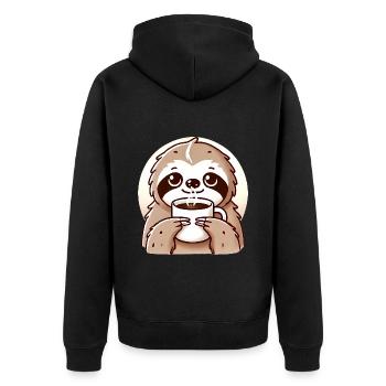 Cozy Sloth Coffee Illustration - Unisex Premium Organic Zip Hoodie - black - Back - Nico (187cm)