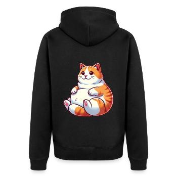 Mollige Tabby Katze entspannende Illustration - Unisex Premium Bio Zip Hoodie - Schwarz - Hinten - Nico (187cm)