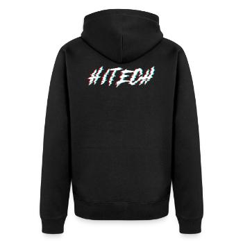 Hitech | Psytrance Subgenre - Unisex Premium Bio Zip Hoodie - Schwarz - Hinten - Nico (187cm)