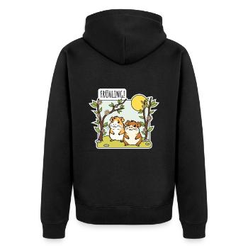 Der Frühling ist da! Und die Hamster freuen sich! - Unisex Premium Bio Zip Hoodie - Schwarz - Hinten - Nico (187cm)