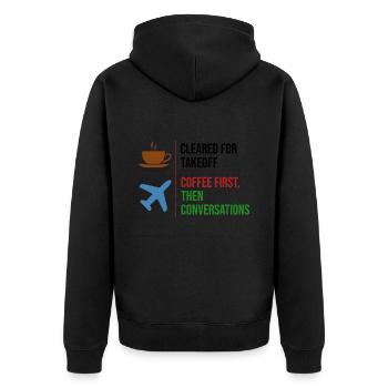 Fluglotse Kaffee ATC Luftfahrt Humor - Unisex Premium Bio Zip Hoodie - Schwarz - Hinten - Nico (187cm)