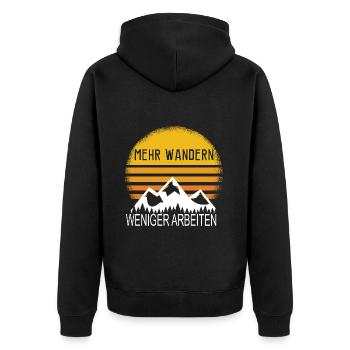 Mehr Wandern Weniger Arbeiten! - Berge Bergsteigen - Unisex Premium Bio Zip Hoodie - Schwarz - Hinten - Nico (187cm)