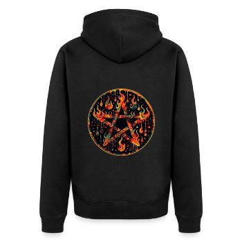 Pentagram in a wreath of flames burning pentagram - Unisex Premium Organic Zip Hoodie - black - Back - Nico (187cm)