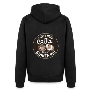 Brauche Kaffee und mein Meerschweinchen - Unisex Premium Bio Zip Hoodie - Schwarz - Hinten - Nico (187cm)