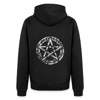 Zerrissenes Pentagramm Okkultes Zeichen - Unisex Premium Bio Zip Hoodie - Schwarz - Hinten - Nico (187cm)