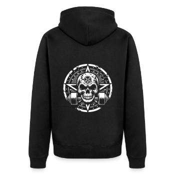 Entraînement de musculation avec haltère crâne et pentagramme - Veste à capuche bio Premium Unisexe - noir - Dos - Nico (187cm)