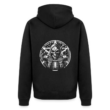 Entraînement de musculation avec haltère crâne et pentagramme - Veste à capuche bio Premium Unisexe - noir - Dos - Nico (187cm)