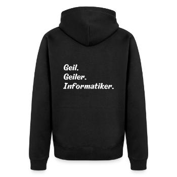 Geil. Geiler. Informatiker - Unisex Premium Bio Zip Hoodie - Schwarz - Hinten - Nico (187cm)