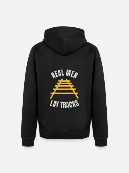 Real men lay tracks rails - Unisex Premium Organic Zip Hoodie - black
