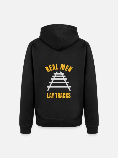 Real men lay tracks rails - Unisex Premium Organic Zip Hoodie - black