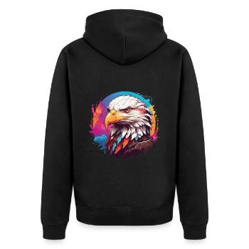 Stolzer Weißkopfseeadler auf Farbklecksen - Unisex Premium Bio Zip Hoodie - Schwarz - Hinten - Nico (187cm)