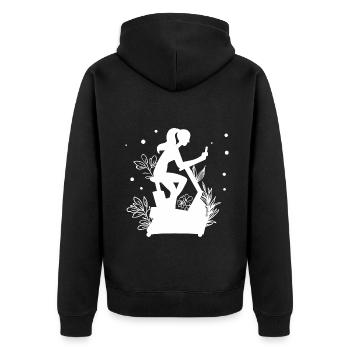 Workout - Fahrrad Fitness Home Ausdauersport - Unisex Premium Bio Zip Hoodie - Schwarz - Hinten - Nico (187cm)