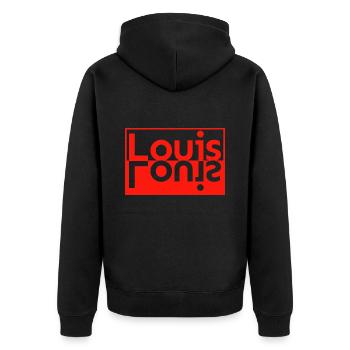 Texte Miroir Nom Prénom Louis - Veste à capuche bio Premium Unisexe - noir - Dos - Nico (187cm)