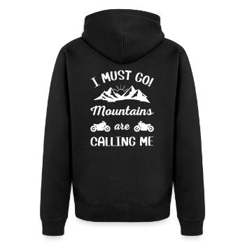 Mountains are calling Motorrad Berge rufen Kurven - Unisex Premium Bio Zip Hoodie - Schwarz - Hinten - Nico (187cm)