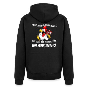 Am Rande des Wahnsinns - Unisex Premium Bio Zip Hoodie - Schwarz - Hinten - Nico (187cm)
