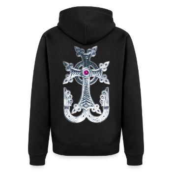 Arménien Croix / Arménien Croix d'Argent métallisé - Veste à capuche bio Premium Unisexe - noir - Dos - Nico (187cm)