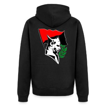 Durruti - Anarchy Flag - Unisex Premium Bio Zip Hoodie - Schwarz - Hinten - Nico (187cm)