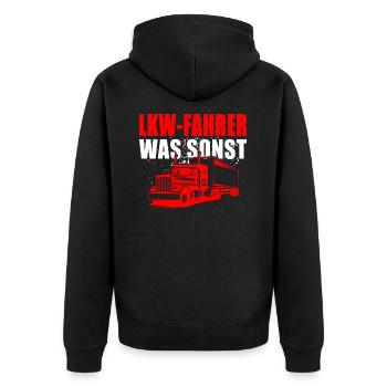 LKW Fahrer was sonst - Unisex Premium Bio Zip Hoodie - Schwarz - Hinten - Nico (187cm)