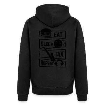 Eat Sleep Sax Repeat - Saxophon Saxofon Instrument - Unisex Premium Bio Zip Hoodie - Schwarz - Hinten - Nico (187cm)