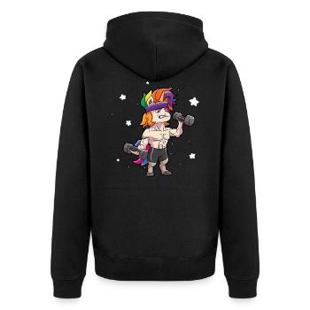 Unicorn Gym Fitness - Unisex Premium Organic Zip Hoodie - black - Back - Nico (187cm)