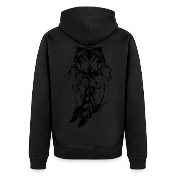 Wolf in dream catcher, feathers - Unisex Premium Organic Zip Hoodie - black - Back - Nico (187cm)