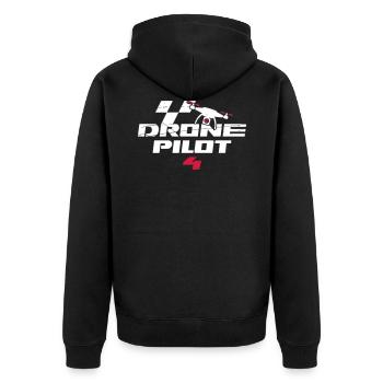 Drone Pilot 4 - Unisex Premium Bio Zip Hoodie - Schwarz - Hinten - Nico (187cm)