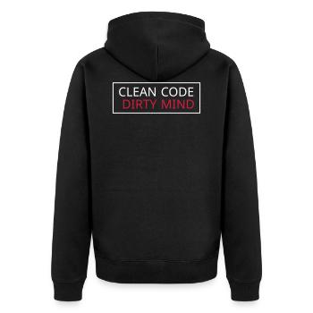 Clean Code – Dirty Mind - Unisex Premium Bio Zip Hoodie - Schwarz - Hinten - Nico (187cm)