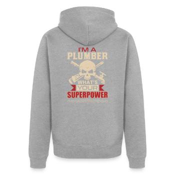 plumber - Unisex Premium Organic Zip Hoodie - heather grey - Back - Nico (187cm)