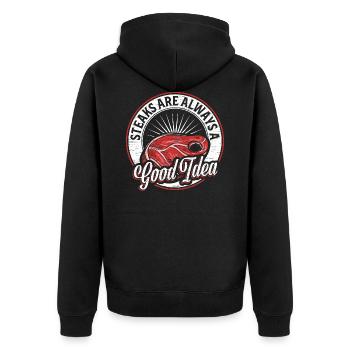 Steak - Unisex Premium Bio Zip Hoodie - Schwarz - Hinten - Nico (187cm)