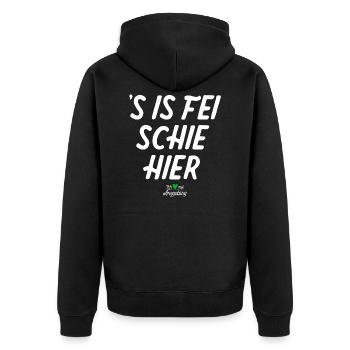 ´s is fei schie im Arzgebirg - Erzgebirge Spruch - Unisex Premium Bio Zip Hoodie - Schwarz - Hinten - Nico (187cm)