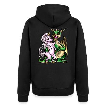 Drache Und Einhorn | Freundschaft Umarmung Kreatur - Unisex Premium Bio Zip Hoodie - Schwarz - Hinten - Nico (187cm)