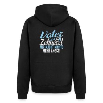 Vater Papa Zahnarzt Zahn Zähne Cartoon Spruch - Unisex Premium Bio Zip Hoodie - Schwarz - Hinten - Nico (187cm)
