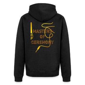 Masters of Ceremony, MC, Rapper, Speaker Design - Unisex Premium Bio Zip Hoodie - Schwarz - Hinten - Nico (187cm)