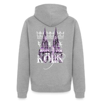 Die drei Heiligkeit Köln - Unisex Premium Bio Zip Hoodie - Grau meliert - Hinten - Nico (187cm)