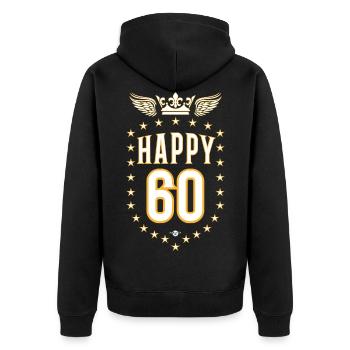 06 Happy 60 Crown Wings Star Birthday - Unisex Premium Bio Zip Hoodie - Schwarz - Hinten - Nico (187cm)