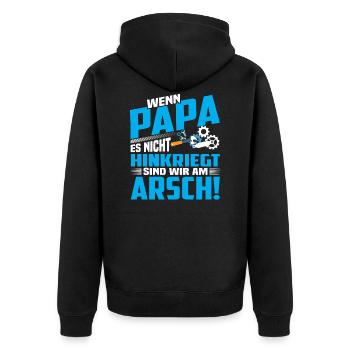 Papa Handwerker - Unisex Premium Bio Zip Hoodie - Schwarz - Hinten - Nico (187cm)