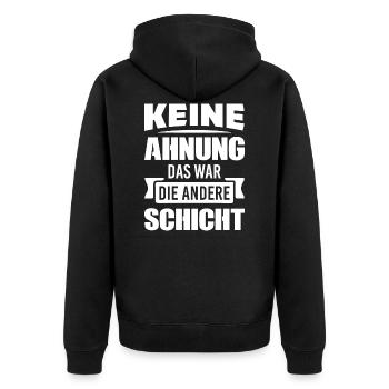 Arbeit Schicht - Unisex Premium Bio Zip Hoodie - Schwarz - Hinten - Nico (187cm)