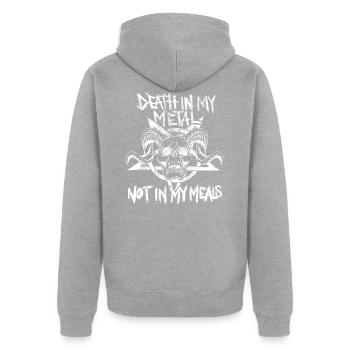 Metalhead végétalien. La mort dans le métal, pas dans mes repas - Veste à capuche bio Premium Unisexe - gris chiné - Dos - Nico (187cm)