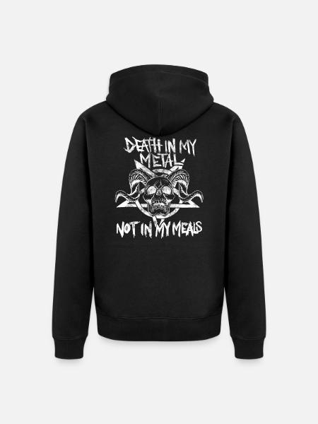 Vegan Metalhead. Death in metal, not in my meals - Unisex Premium Bio Zip Hoodie - Schwarz