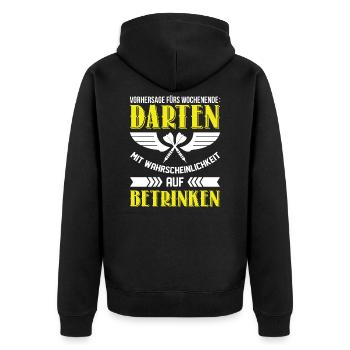 Dart Alkohol Spruch - Unisex Premium Bio Zip Hoodie - Schwarz - Hinten - Nico (187cm)