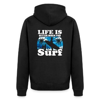 Surfing, summer, beach, palm trees, vacation - Unisex Premium Organic Zip Hoodie - black - Back - Nico (187cm)