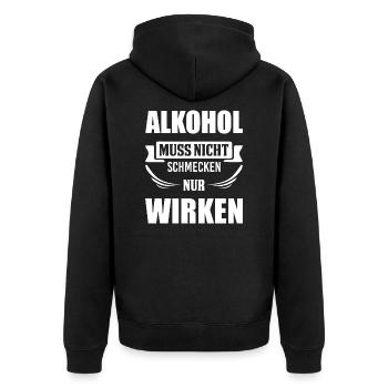 Alkohol saufen Spruch - Unisex Premium Bio Zip Hoodie - Schwarz - Hinten - Nico (187cm)