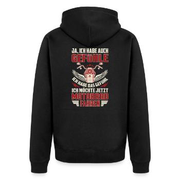 Motorradfahrer - Unisex Premium Bio Zip Hoodie - Schwarz - Hinten - Nico (187cm)