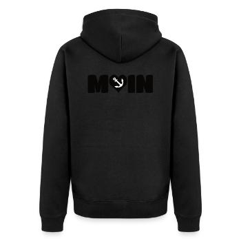 Moin Herz Anker Shirt - Unisex Premium Bio Zip Hoodie - Schwarz - Hinten - Nico (187cm)