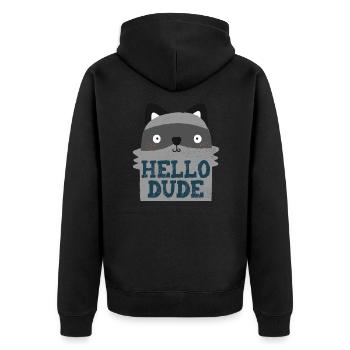 HALLO DUDE - Unisex Premium Bio Zip Hoodie - Schwarz - Hinten - Nico (187cm)