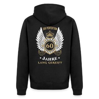 60th birthday funny gift - Unisex Premium Organic Zip Hoodie - black - Back - Nico (187cm)