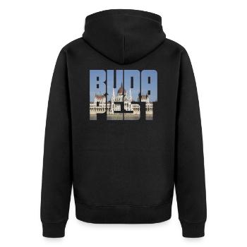 Budapest - Unisex Premium Organic Zip Hoodie - black - Back - Nico (187cm)
