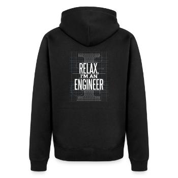 engineer - Unisex Premium Organic Zip Hoodie - black - Back - Nico (187cm)